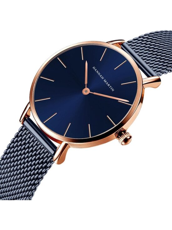 Women\'s Blue Analog Stainless Steel Mesh Strap Minimalist Slim Dial Round Watch main image 4
